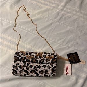 T.J.Maxx Leopard Pattern Beaded Clutch with Gold Chain